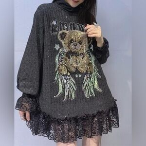 Sequin Teddy Bear Sweater Dress